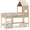 Cama alta con escalera y techo madera maciza de pino 80x200 cm 1