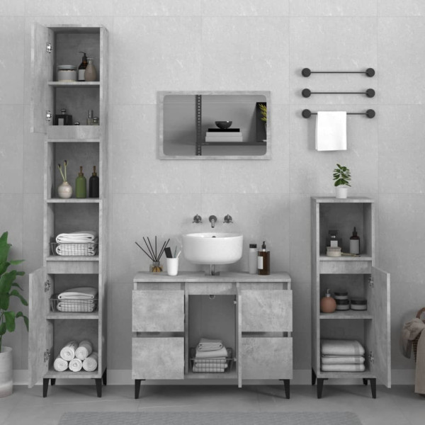 Set muebles de baño 3 piezas madera contrachapada gris hormigón D