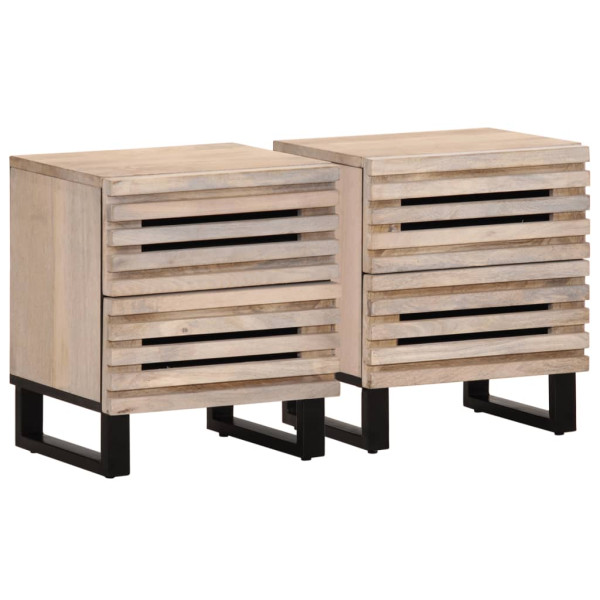 Mesitas de noche madera maciza mango blanqueado 40x33x46 cm D