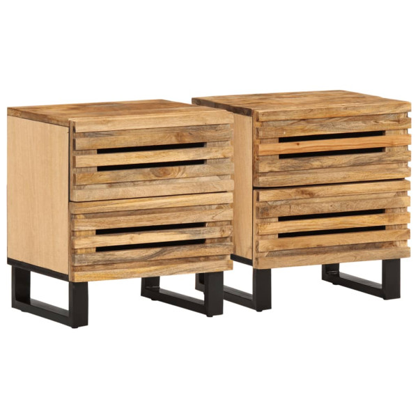 Mesitas de noche 2 uds madera maciza mango rugosa 40x33x46 cm D