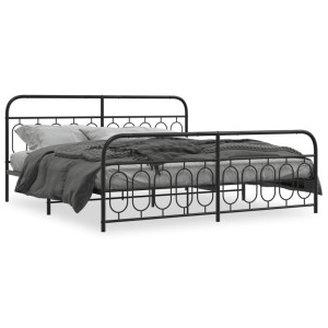 Estructura de cama cabecero y estribo metal negro 200x200 cm D