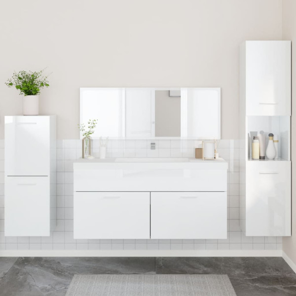 Juego muebles de baño 4 pzas madera contrachapada blanco brillo D