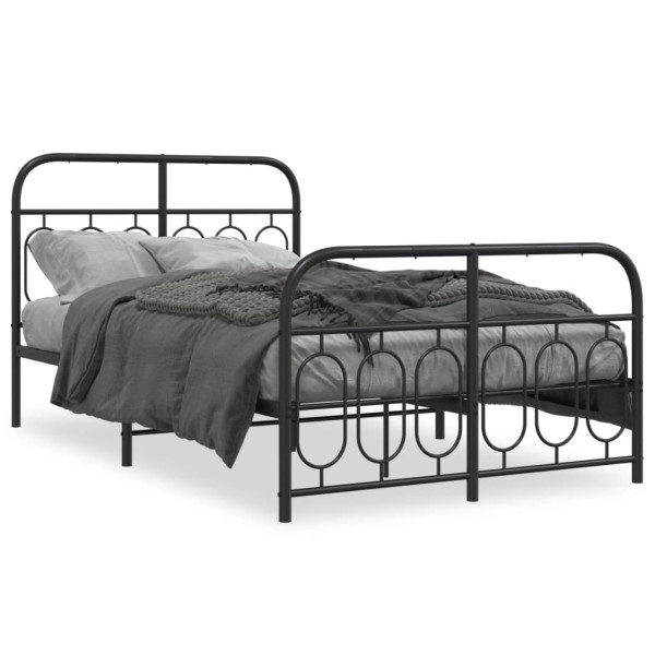 Estructura de cama con cabecero y pie metal negro 120x190 cm D