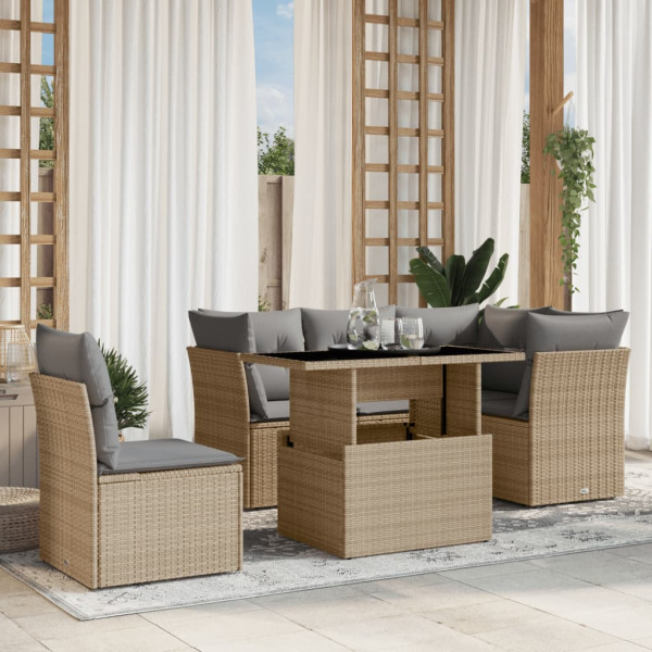 Sofá de jardim com almofadas 6 pcs bege sintético rattan D