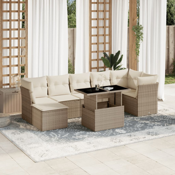 Conjunto de sofás de jardim e almofadas 8 peças bege sintético rattan D