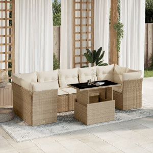 Set de sofás de jardín y cojines 8 piezas ratán sintético beige D