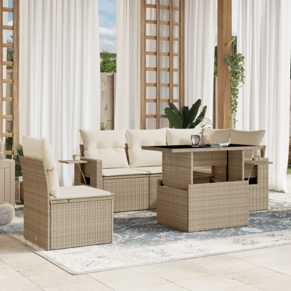 Sofá de jardim com almofadas 6 pcs bege sintético rattan D