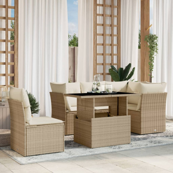 Sofá de jardim com almofadas 6 pcs bege sintético rattan D