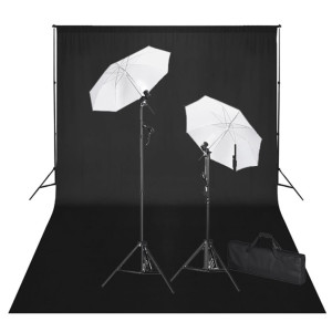 Kit de estudio fotográfico telón fondo negro 600x300 cm y luces D