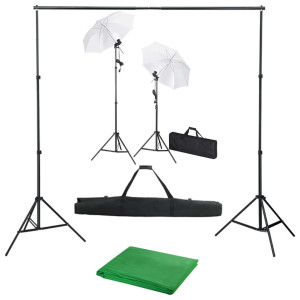 Kit de estúdio fotográfico com cenário.lâmpadas e guarda-chuvas D