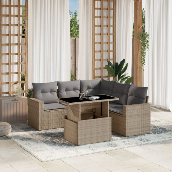 Sofá de jardim com almofadas 6 pcs bege sintético rattan D