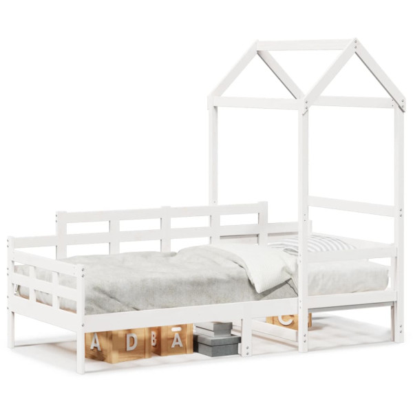 Sofá-cama com teto de madeira maciça de pinheiro branco 90x200 cm D