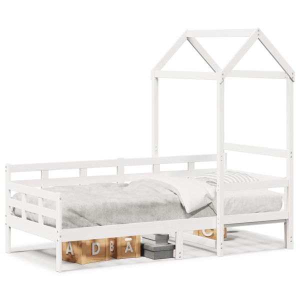 Sofá-cama com teto de madeira maciça de pinheiro branco 90x200 cm D