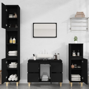 Juego de muebles de baño 3 pzas madera contrachapada negro D