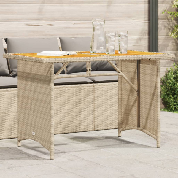 Mesa de jardim com superfície de madeira vime PE bege 110x68x70 cm D