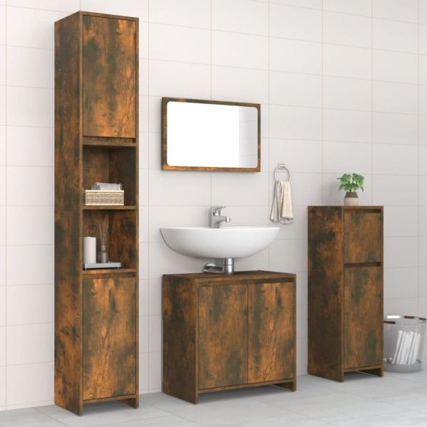 Set de muebles baño 4 pzas madera contrachapada roble ahumado D