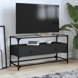 Mueble TV cristal y madera ingeniería negro 98x35x51 cm D