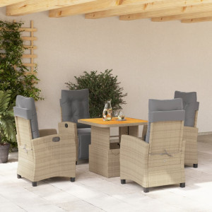 Set comedor de jardín 5 pzas con cojines ratán sintético beige D