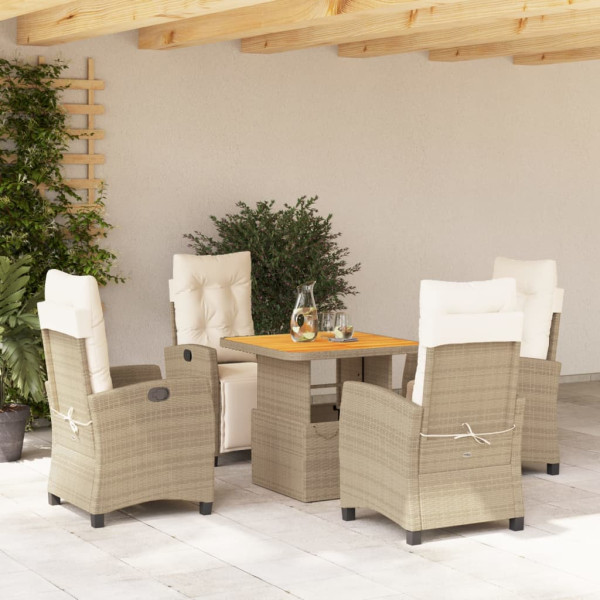 Set comedor de jardín 5 pzas con cojines ratán sintético beige D