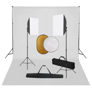 Kit de estúdio de fotografia com luzes softbox. fundo e reflector D