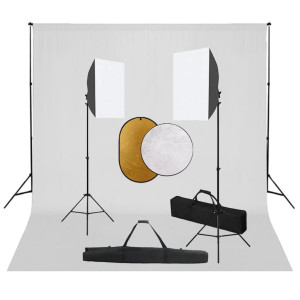 Kit de estudio fotográfico con luces softbox. fondo y reflector D