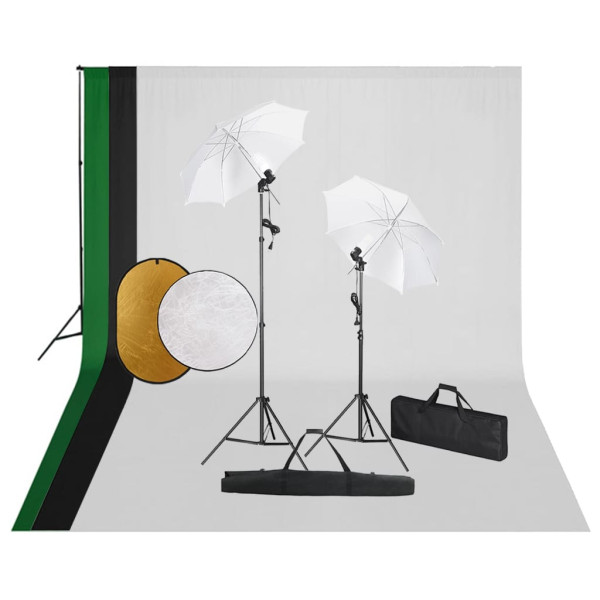 Kit de estudio fotográfico con lámparas. fondo y reflector D