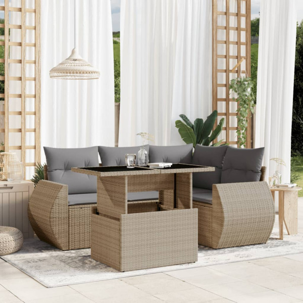 Sofá de jardim com almofadas 5 pcs bege sintético rattan D