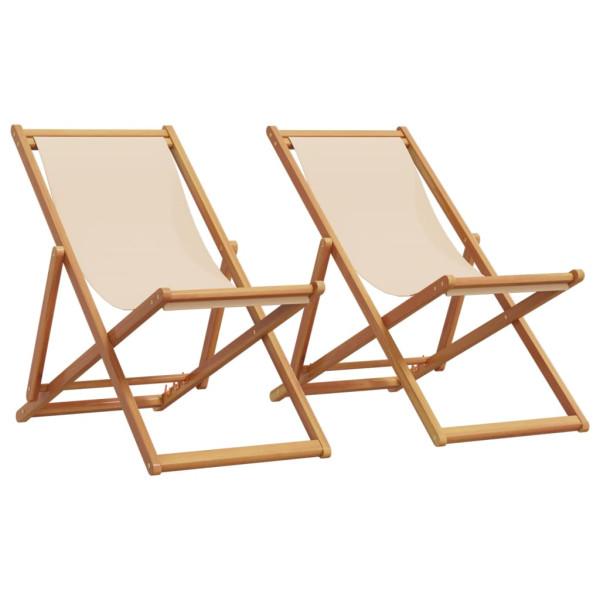 Sillas de playa plegables 2 unidades tela y madera maciza beige D