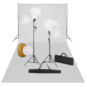 Kit estudio fotográfico lámparas sombrillas fondo y reflector D