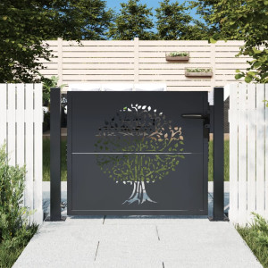 Puerta de jardín acero gris antracita diseño árbol 105x105 cm D