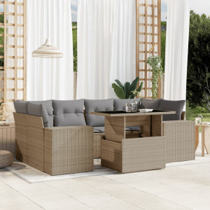 Set sofás de jardín 7 piezas y cojines ratán sintético beige D