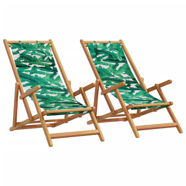 Cadeiras de praia dobráveis 2 pcs folhas de madeira maciça padronizadas D