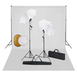 Kit estudio fotográfico lámparas sombrillas fondo y reflector D