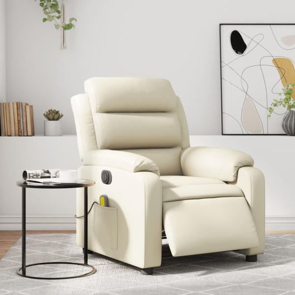 Sillón de masaje reclinable eléctrico cuero sintético crema D