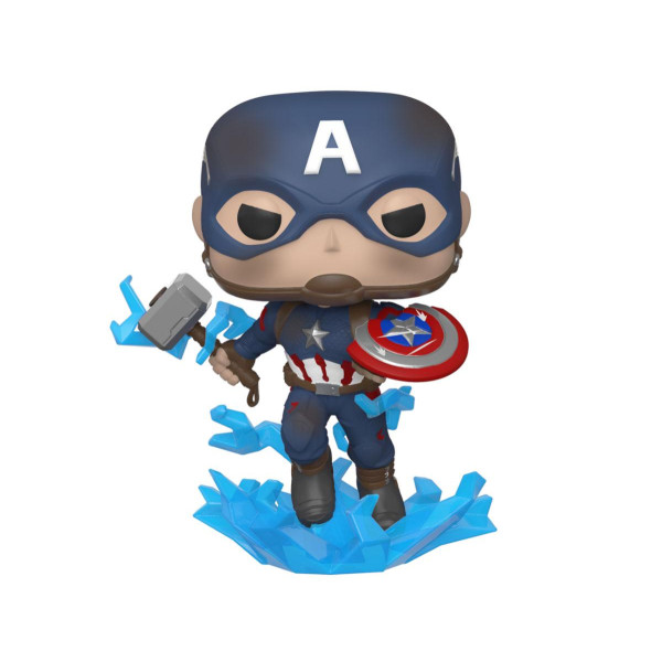 Funko pop maravilha os vingadores endgame capitão americano com escudo quebrado & mjolnir 45137 D