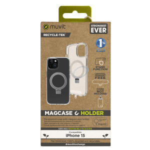 Capa muvit recycletek magsafe + suporte para iphone 15 transparente D