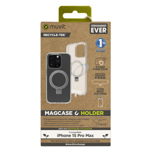 Funda muvit recycletek magsafe + soporte para iphone 15 pro max transparente D