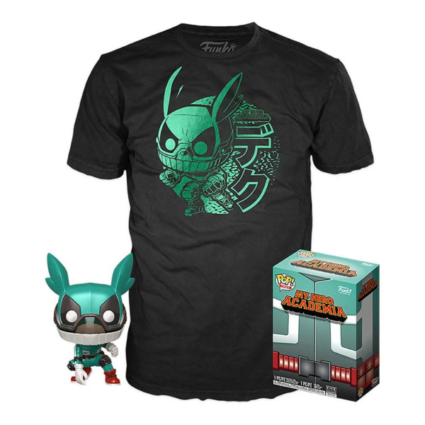 Pop & tee meu herói academia deku com capacete (jogo de mech completo) funko + t-shirt tamanho l D