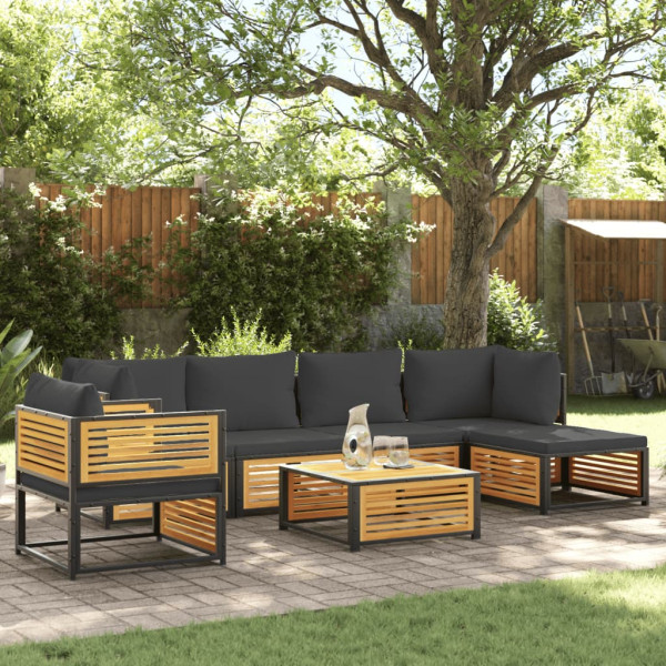 Set de sofás de jardín con cojines 7 pzas madera maciza acacia D