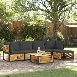 Set de sofás de jardín con cojines 6 pzas madera maciza acacia D