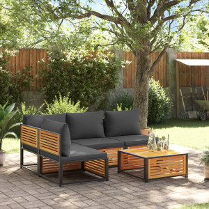 Set de sofás de jardín con cojines 5 pzas madera maciza acacia D