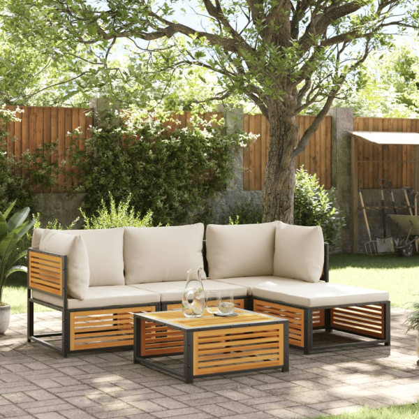 Set de sofás de jardín con cojines 5 pzas madera maciza acacia D