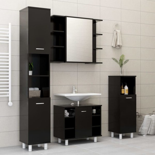 Juego de muebles de baño 4 pzas madera ingeniería negro D