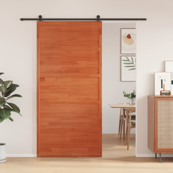 Puerta de granero madera maciza pino marrón miel 100x208 cm D