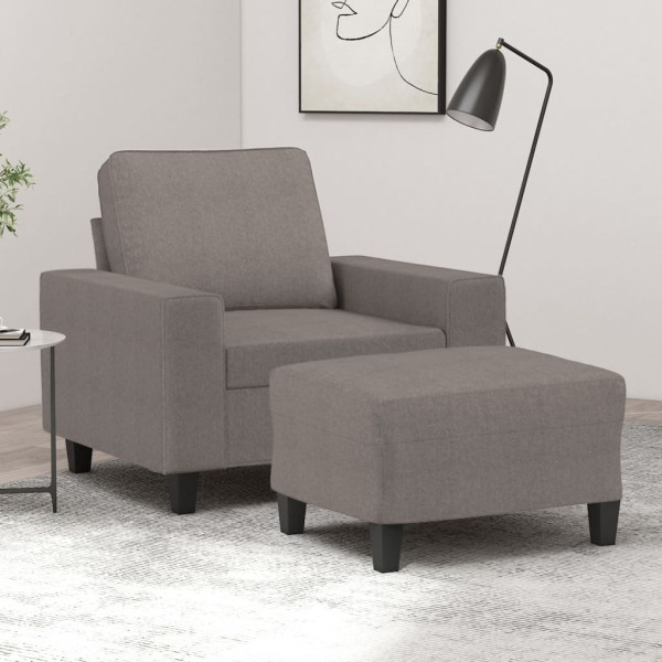 Cadeira de braço com banco cinza tecido taupe 60 cm D