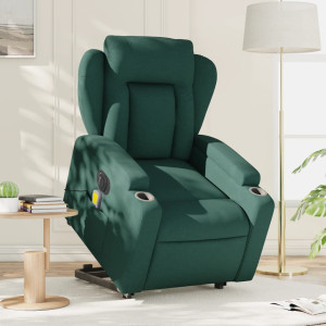 Reclining cadeira de massagem elétrica levantada tecido verde escuro D