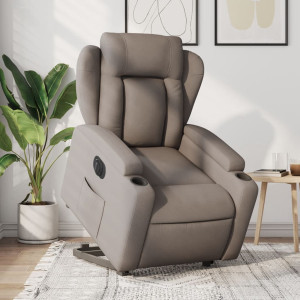 Sillón eléctrico reclinable elevable de tela gris taupe D