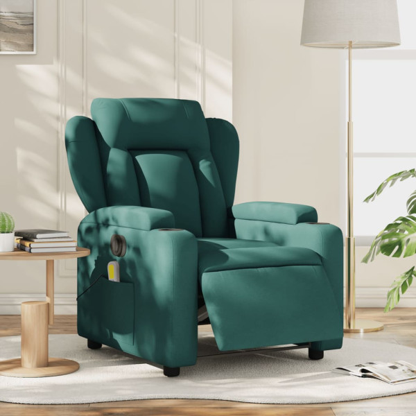 Sillón reclinable de masaje eléctrico tela verde oscuro D