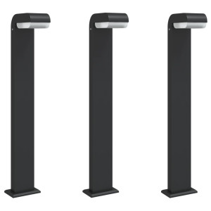 Lámparas de suelo de exterior 3 unidades aluminio negro 80 cm H