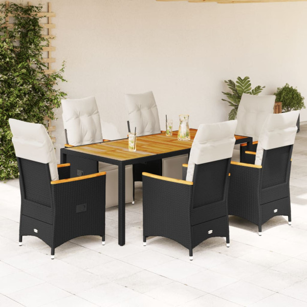 Conjunto de mesa e cadeiras de jardim 7 pcs e almofadas rattan PE preto D